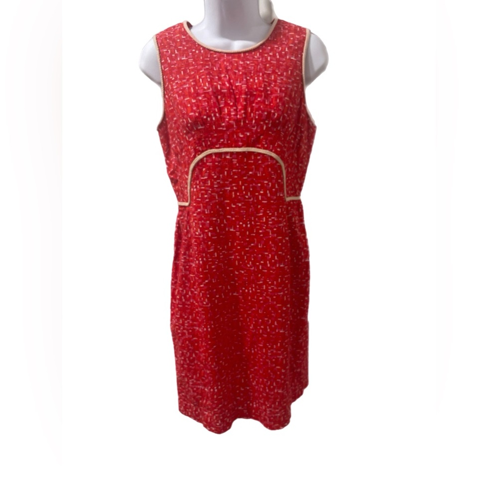Sharagano Noir Sz. 4 Red/Pink shift dress sleeveless geometric rope detail